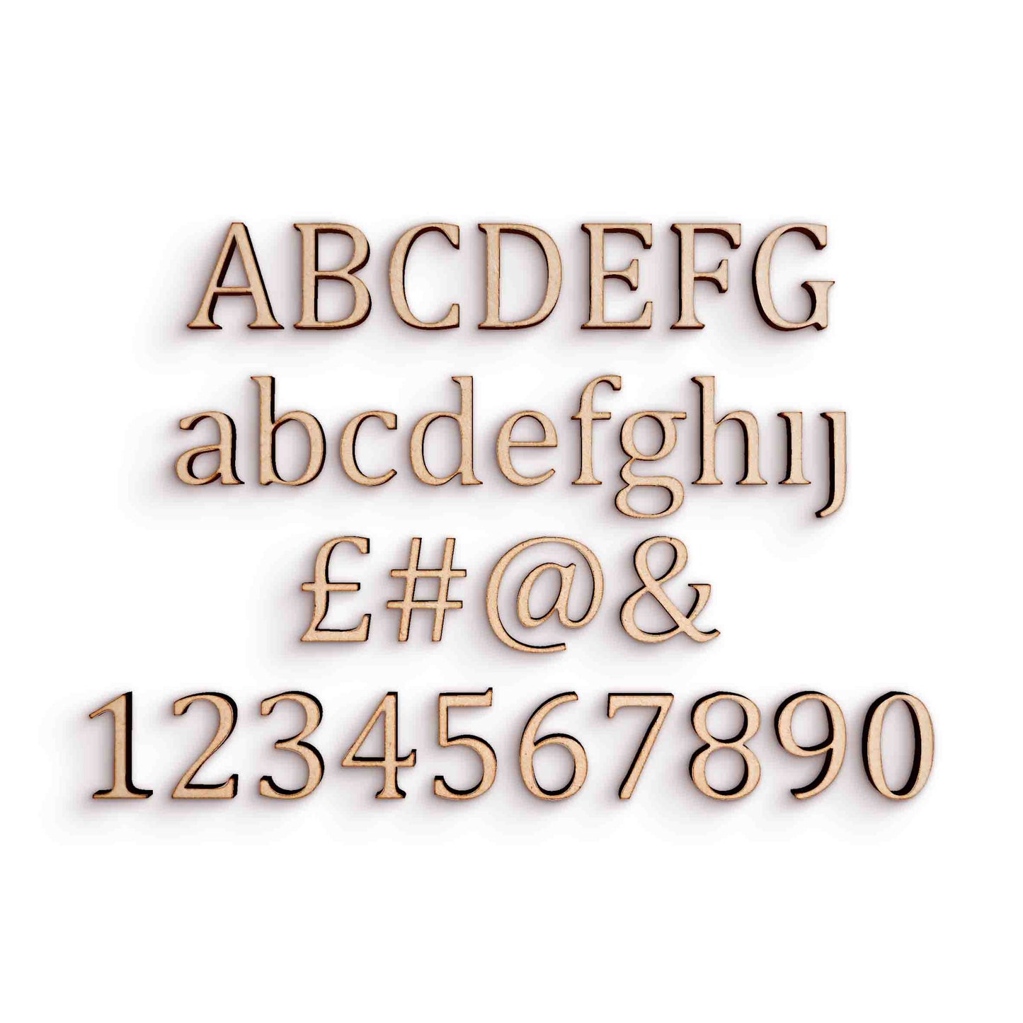 Cambria Font wooden craft shape Letters.