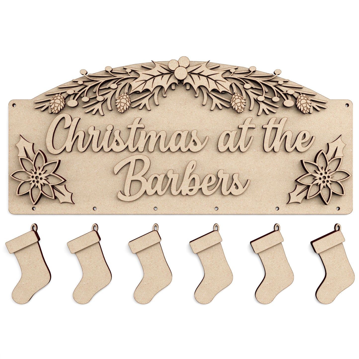 Personalised MDF Plaque Craft Decoration Kit With Stockings.