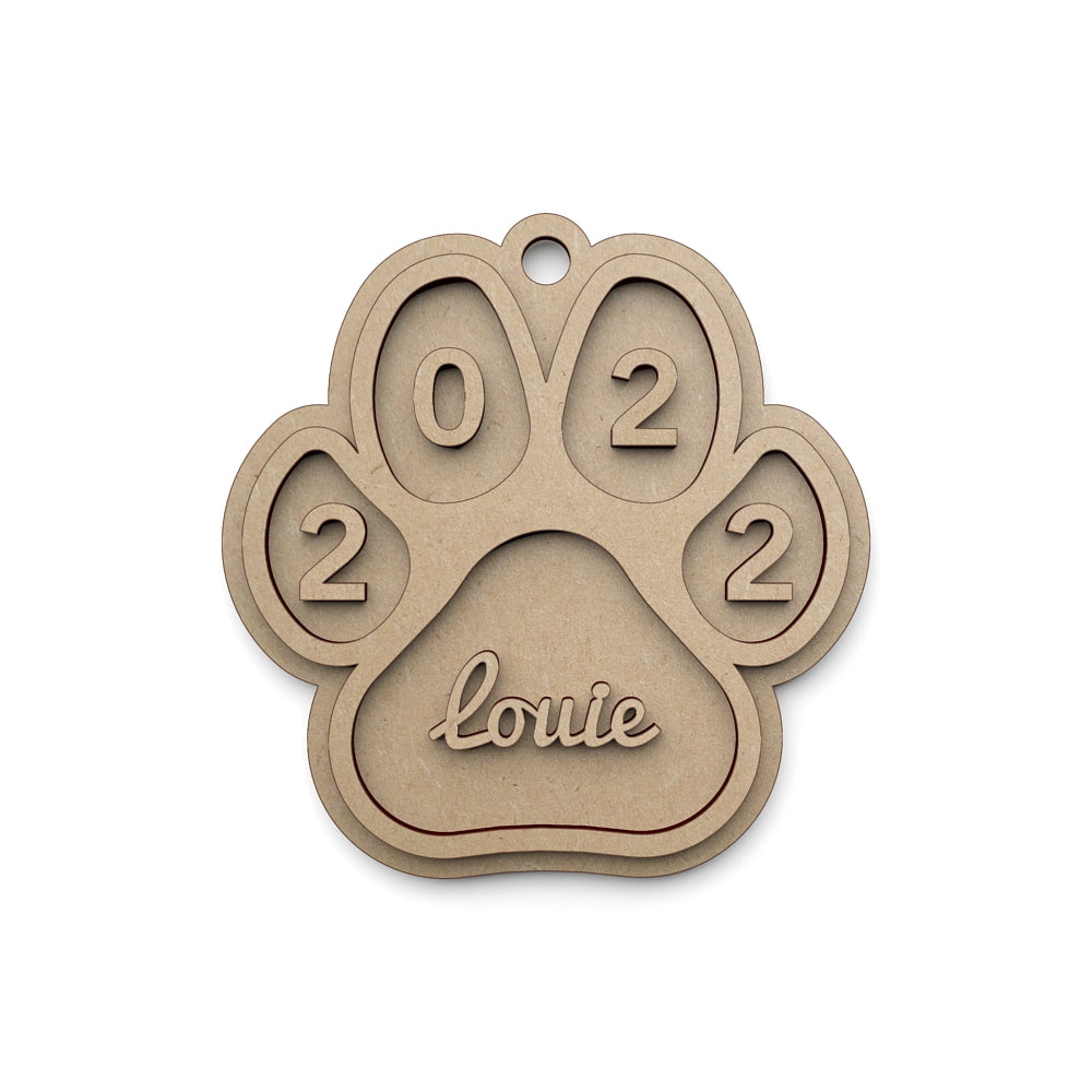 Dog Paw Bauble wooden craft shape Christmas Decoration.