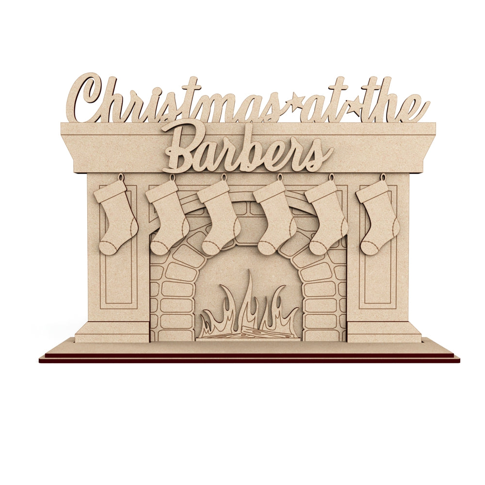 Personalised Christmas Fireplace Freestanding wooden craft shape Kit Decoration.