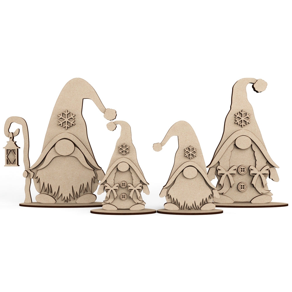 Nordic Gnome / Gonk Family Freestanding wooden craft shape Christmas Decoration