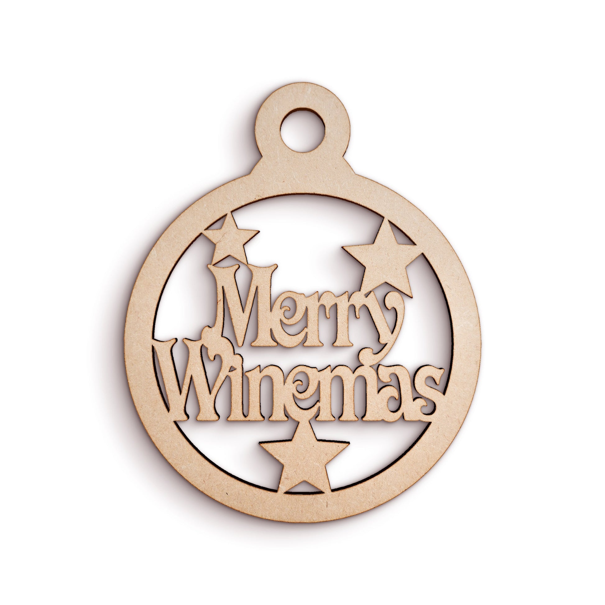 Merry Winemas Bauble wooden craft shape Christmas Decoration.