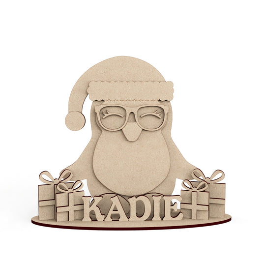 Personalised Penguin Freestanding wooden craft shape Kit Christmas Decoration.